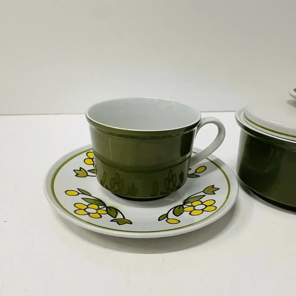 VTG Mikasa Epiqure One Olive Sugar Creamer Saucer Mug Cup Set Tea Coffee Japan